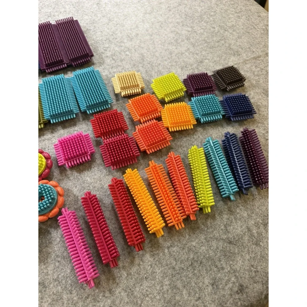 Bristle Blocks 62 Piece Building Toy Lot Colorful Assorted Shapes Wheels